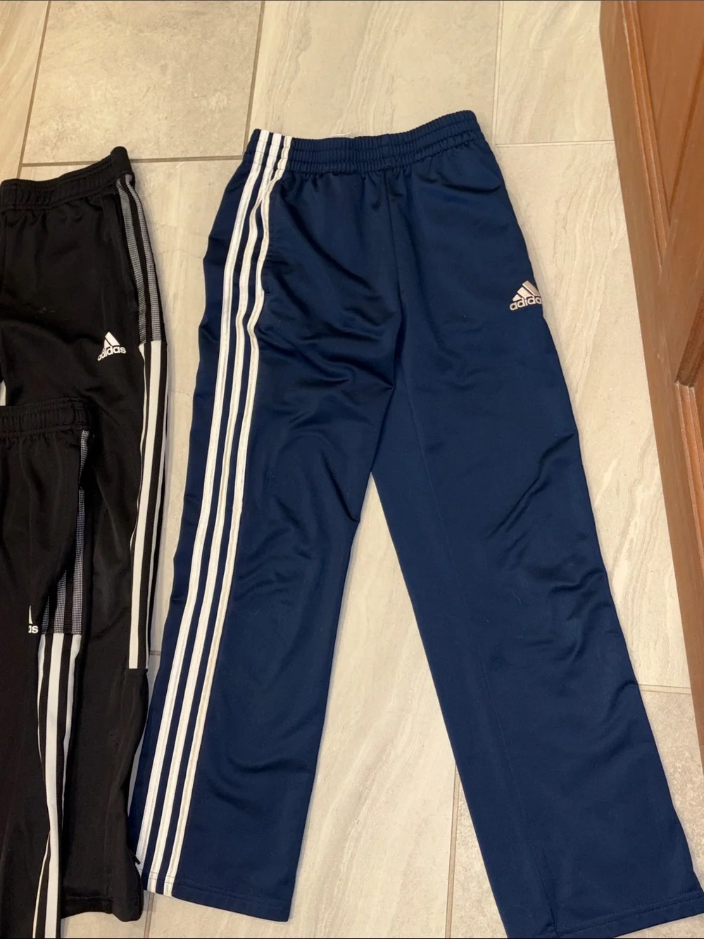 Adidas Kids 4 pair of pants in Black & Navy with White Stripes Medium 11 - 12